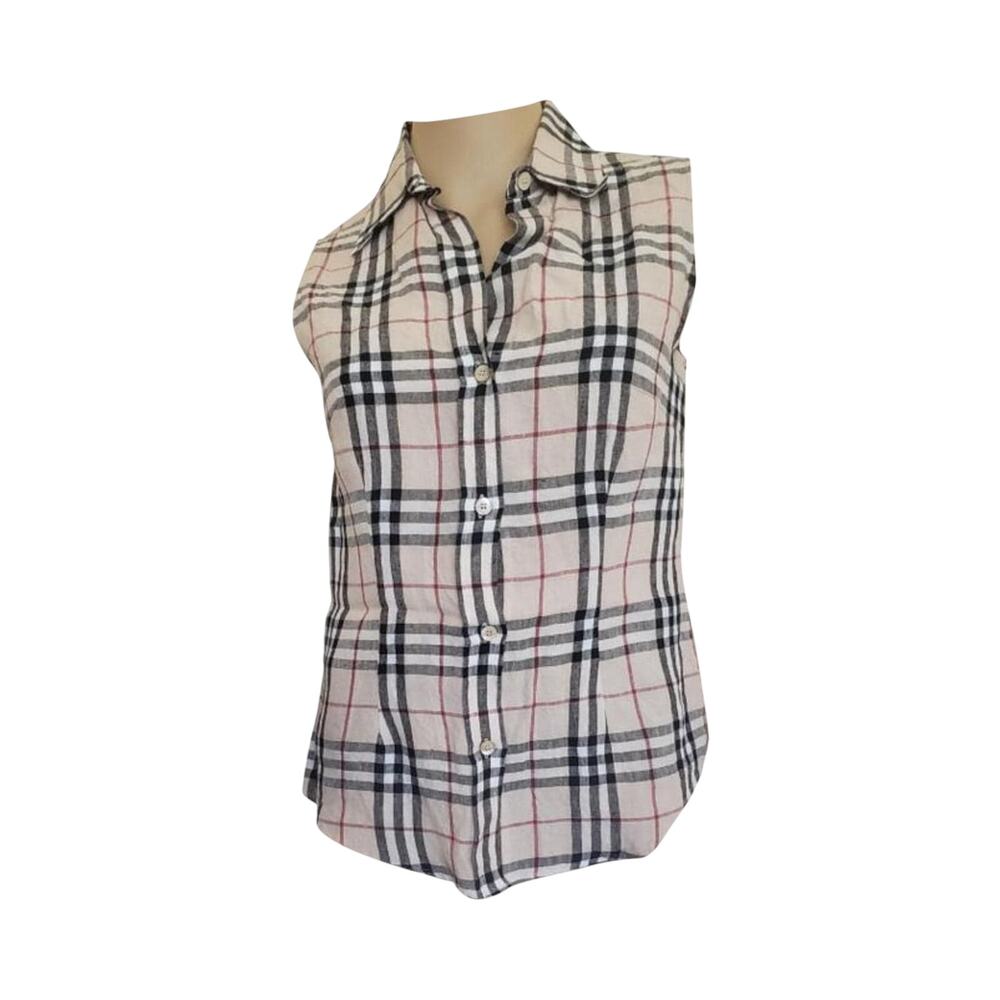 Burberry Beige Multicolor Nova Check Linen Top 4 US